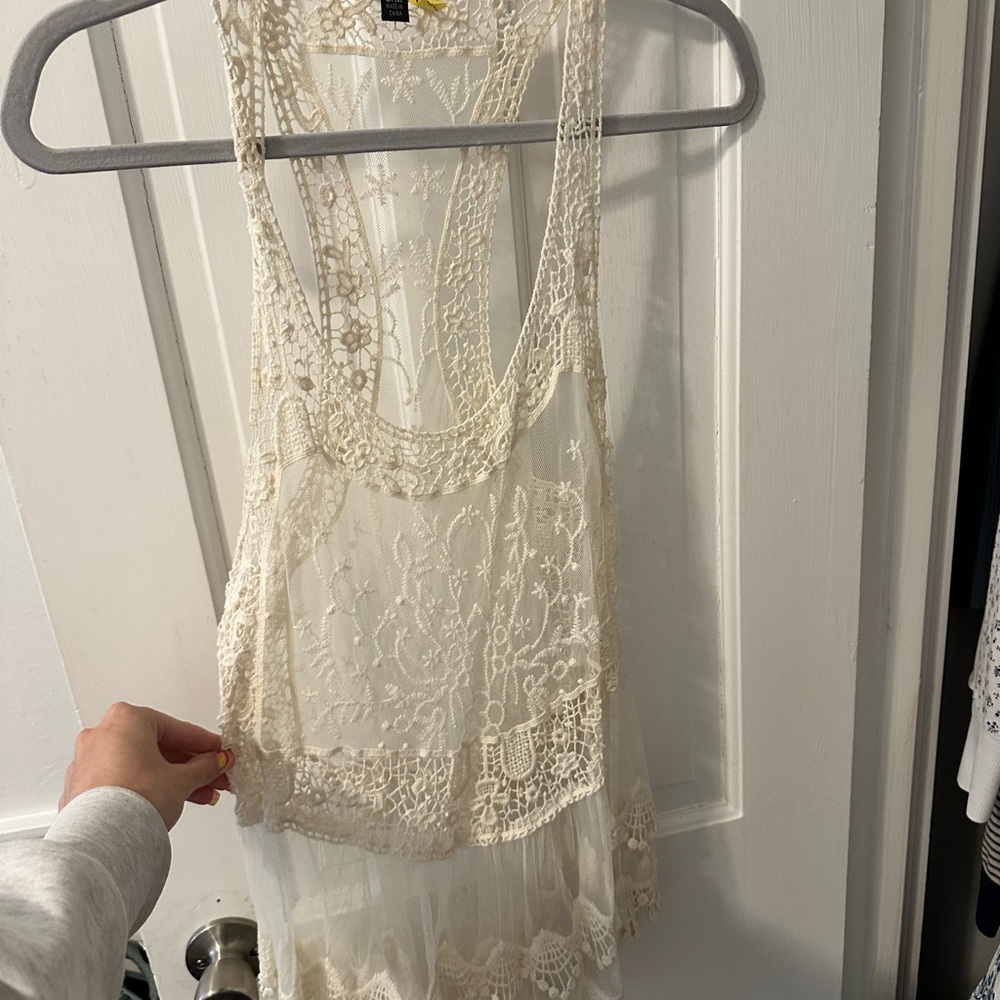 Living Doll Cream Lace Sleeveless Top